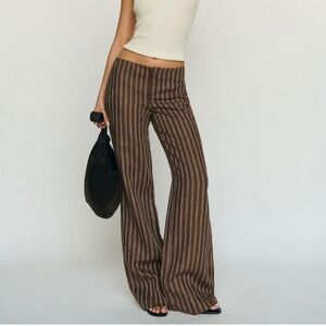 Reformation Vida Linen Low Rise Pant Brown - Size 10